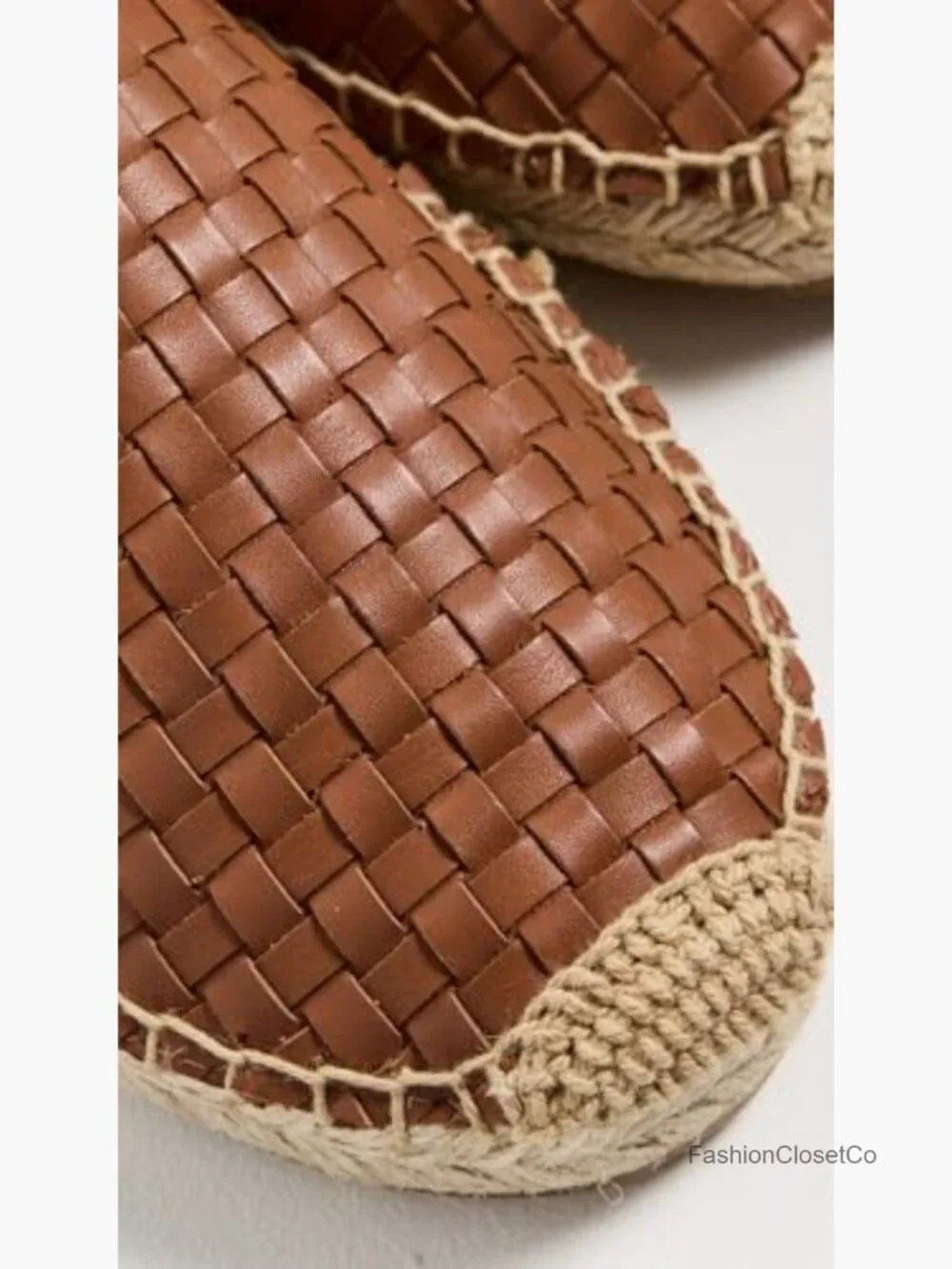 Woven Leather Platform Wedge Espadrilles - Slip-On Loafers